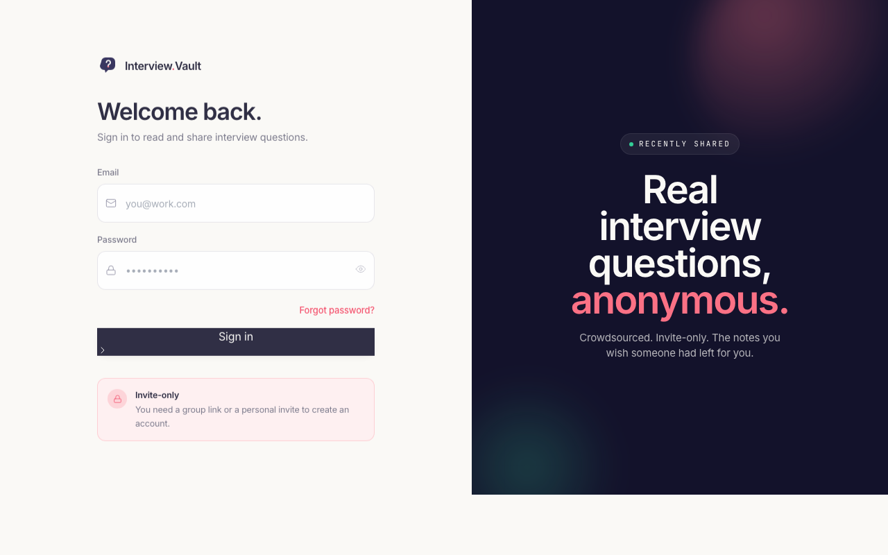 Interview Vault private knowledge platform screenshot